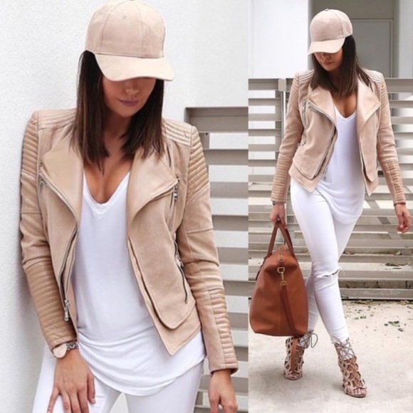 White Fox Boutique Jackets & Blazers - White Fox Boutique Nude Bessy Biker Jacket